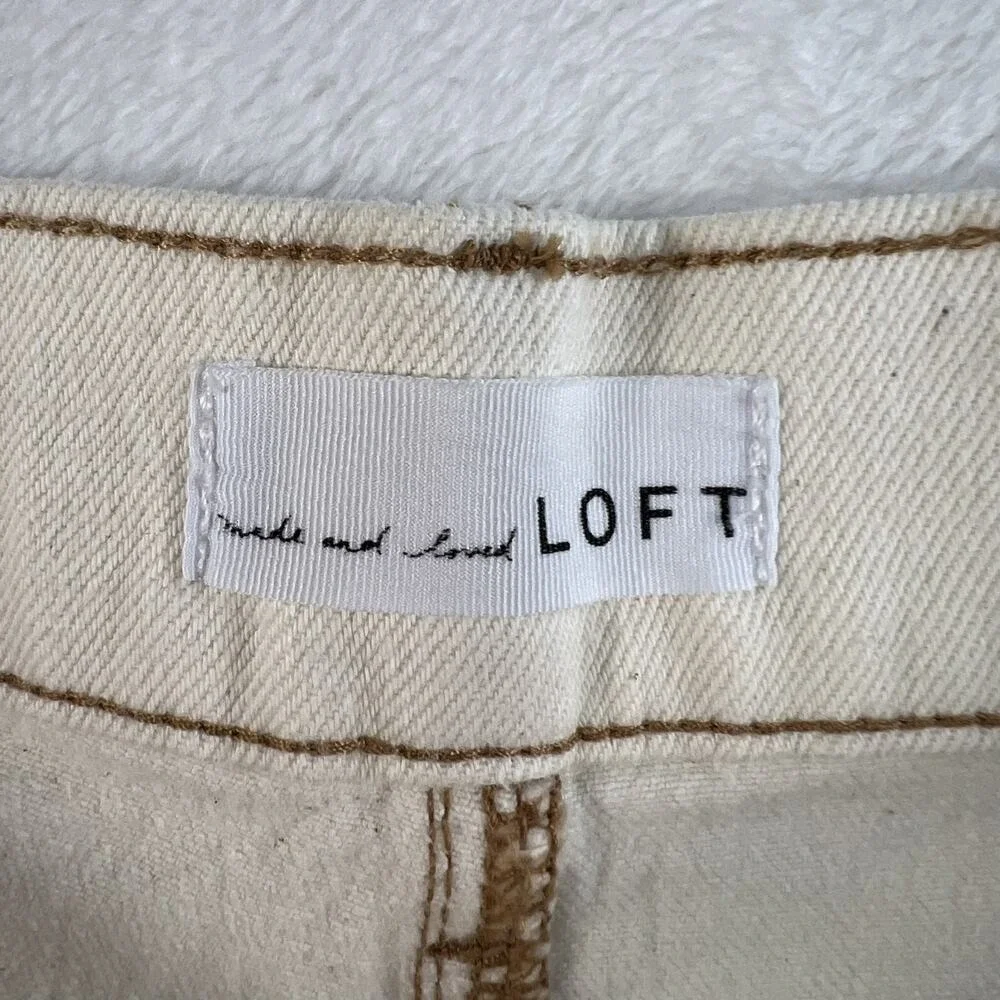 LOFT Plus 34 18 Petite Shorts Baggy High Waist Boyfriend‎ Raw Hem Denim Stretch